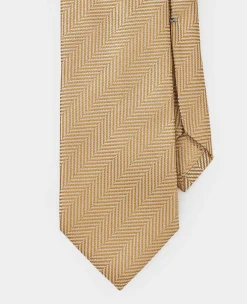 Beige Herringbone Seven Fold Silk Tie