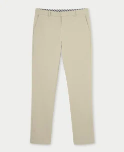 Beige Stretch Cotton Classic Fit Flat Front Chinos