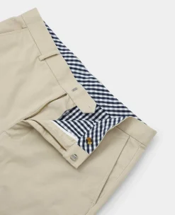 Beige Stretch Cotton Classic Fit Flat Front Chinos