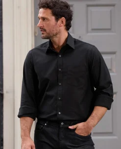 Black Cotton Herringbone Classic Fit Formal Shirt - Single Cuff