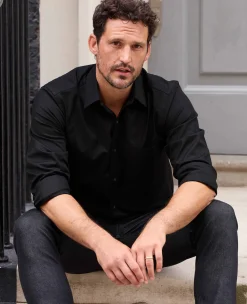 Black Cotton Herringbone Classic Fit Formal Shirt - Single Cuff