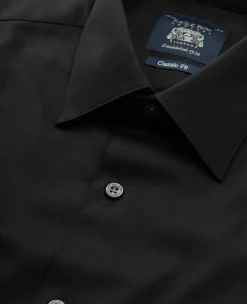Black Cotton Herringbone Classic Fit Formal Shirt - Single Cuff