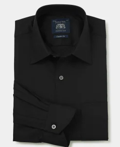 Black Cotton Herringbone Classic Fit Formal Shirt - Single Cuff