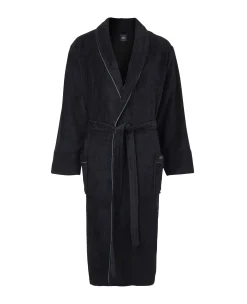 Black Fleece Supersoft Dressing Gown with Grey Piping