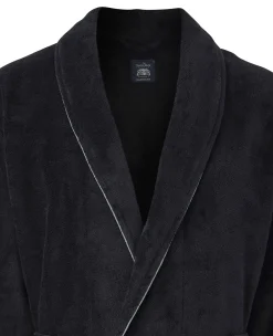 Black Fleece Supersoft Dressing Gown with Grey Piping