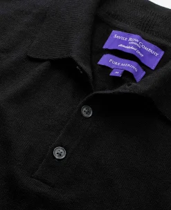 Black Merino Wool Knitted Polo Shirt