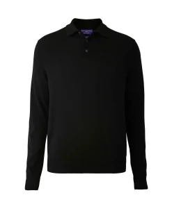 Black Merino Wool Knitted Polo Shirt