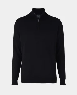 Black Merino Wool Zip Neck Jumper