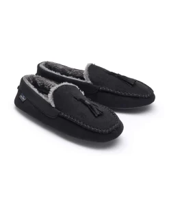 Black Microsuede Moccasin Slippers