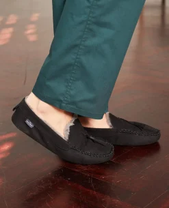 Black Microsuede Moccasin Slippers
