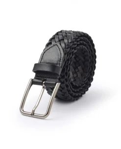 Black Plaited Leather Belt