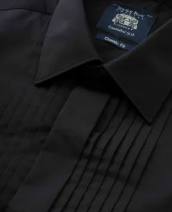 Black Pleated Fly Front Classic Fit Dress Shirt - Double Cuff