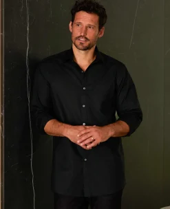 Black Stretch Cotton Classic Fit Formal Shirt - Single Cuff
