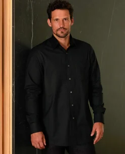 Black Stretch Cotton Classic Fit Formal Shirt - Single Cuff