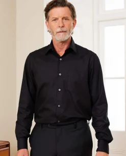 Black Stretch Cotton Classic Fit Formal Shirt - Single Cuff