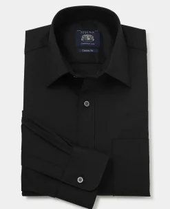 Black Stretch Cotton Classic Fit Formal Shirt - Single Cuff