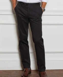 Black Stretch Cotton Classic Fit Flat Front Chinos