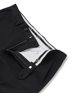 Black Stretch Cotton Classic Fit Flat Front Chinos