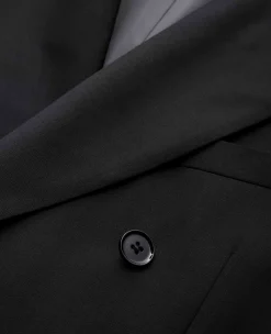 Black Wool Blend Double Breasted Suit Jacket