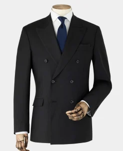 Black Wool Blend Double Breasted Suit Jacket