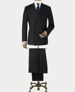 Black Wool Blend Tailored Double Breasted Suit