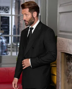 Black Wool Blend Tailored Double Breasted Suit