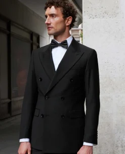 Black Wool Blend Tailored Double Breasted Suit