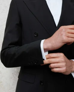 Black Wool Blend Tailored Double Breasted Suit
