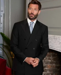 Black Wool Blend Tailored Double Breasted Suit