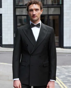 Black Wool Blend Tailored Double Breasted Suit