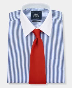 Blue Bengal Stripe Windsor Collar Classic Fit Formal Shirt - Double Cuff