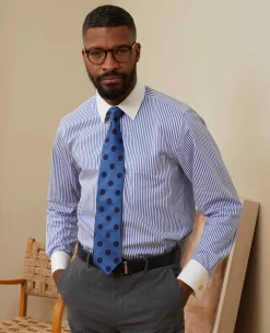 Blue Bengal Stripe Windsor Collar Classic Fit Formal Shirt - Double Cuff