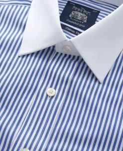 Blue Bengal Stripe Windsor Collar Classic Fit Formal Shirt - Double Cuff