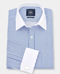 Blue Bengal Stripe Windsor Collar Classic Fit Formal Shirt - Double Cuff