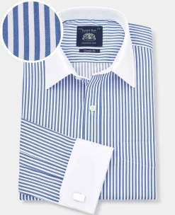 Blue Bengal Stripe Windsor Collar Classic Fit Formal Shirt - Double Cuff
