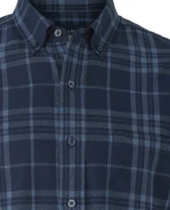 Blue Brushed Cotton Check Classic Fit Button-Down Casual Shirt