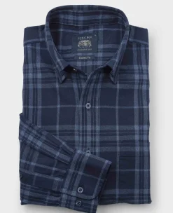 Blue Brushed Cotton Check Classic Fit Button-Down Casual Shirt