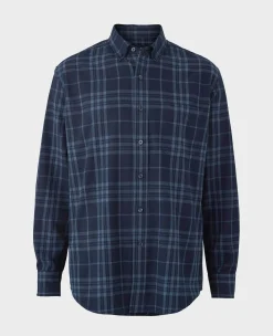 Blue Brushed Cotton Check Classic Fit Button-Down Casual Shirt