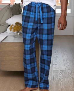 Blue Brushed Cotton Twill Window Check Lounge Pants