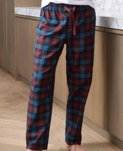 Blue Burgundy Brushed Cotton Twill Window Check Lounge Pants