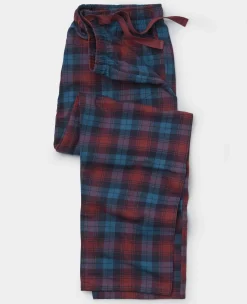 Blue Burgundy Brushed Cotton Twill Window Check Lounge Pants