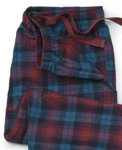 Blue Burgundy Brushed Cotton Twill Window Check Lounge Pants