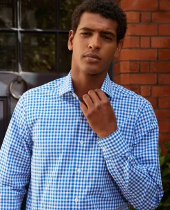 Blue Classic Fit Gingham Formal Shirt - Single Cuff