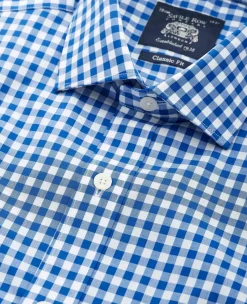 Blue Classic Fit Gingham Formal Shirt - Single Cuff