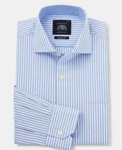 Blue Cotton Bengal Stripe Classic Fit Smart-Casual Shirt - Single Cuff