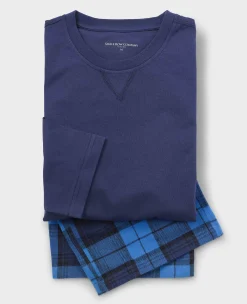Blue Cotton Checked Lounge Pants & Long Sleeve T-Shirt Pyjama Set