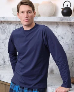 Blue Cotton Checked Lounge Pants & Long Sleeve T-Shirt Pyjama Set