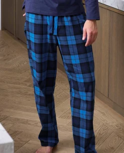 Blue Cotton Checked Lounge Pants & Long Sleeve T-Shirt Pyjama Set