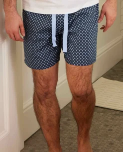 Blue Cotton Fleur De Lys Printed Lounge Shorts