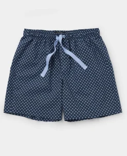 Blue Cotton Fleur De Lys Printed Lounge Shorts